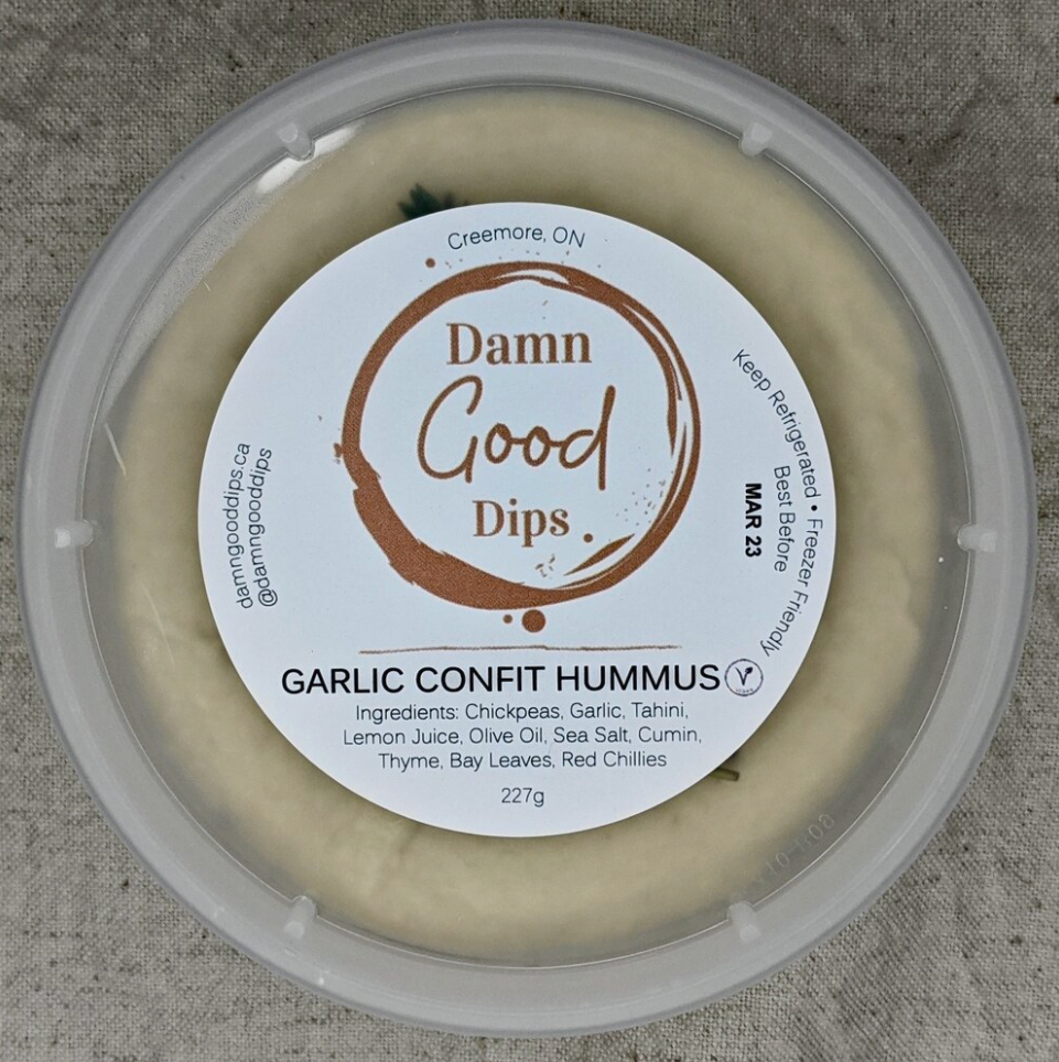Garlic Confit Hummus Damn Good Dips Heatherlea Farm Shoppe