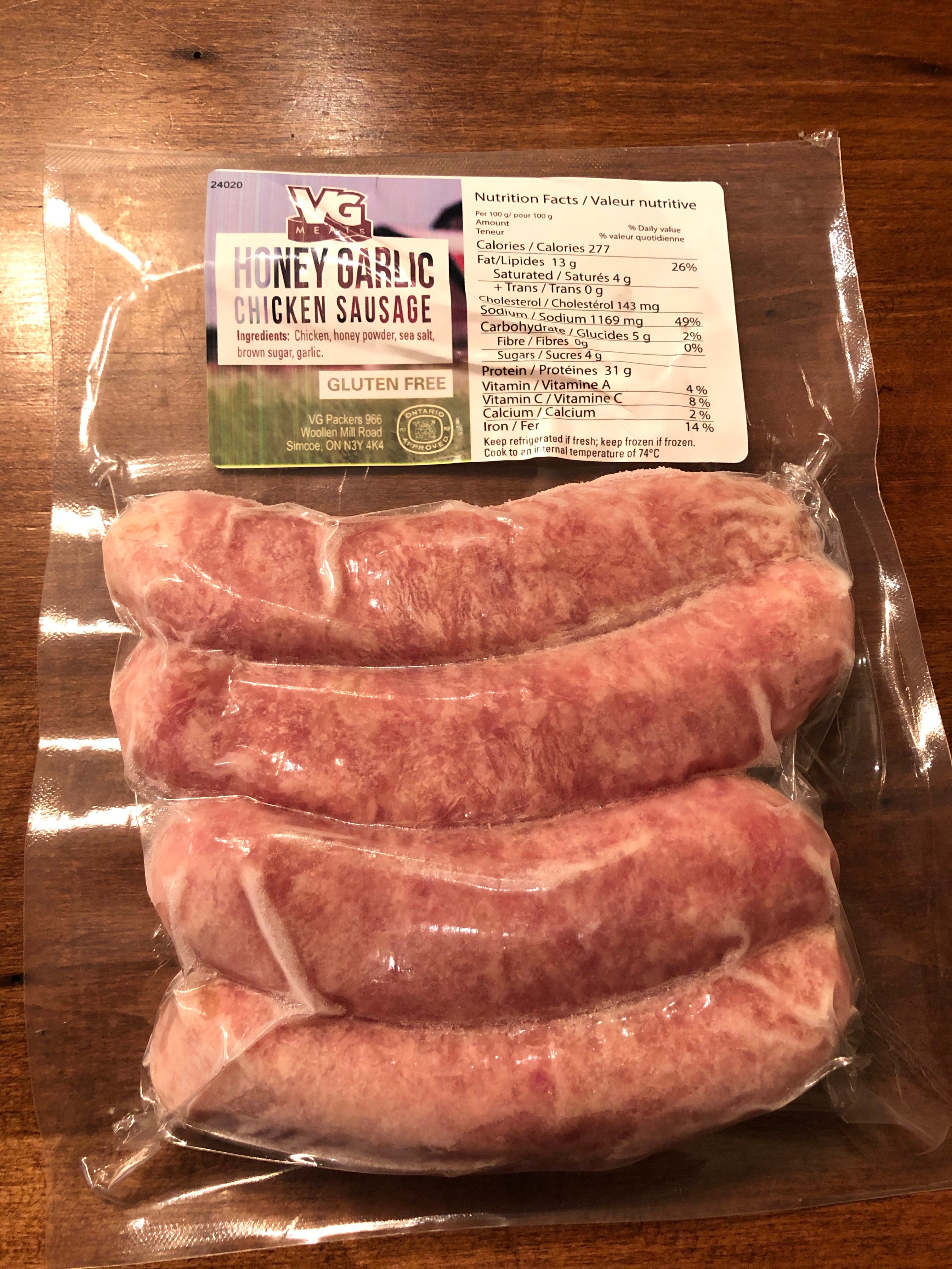 Chicken Vg VG Chicken Sausage - Honey Garlic – Heatherlea Farm Shoppe